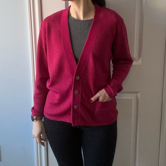 Salvatore Ferragamo Sweaters - Vintage Salvatore Ferragamo Fuchsia Wool Cardigan Size Small